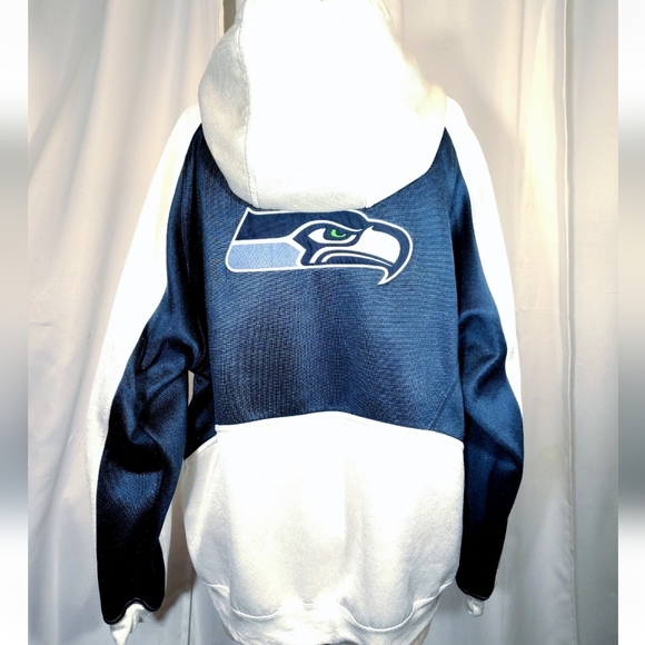 Seattle Seahawks NFL Hoodie,Men Satin Logo White/Blue, Pullover, Pckts, Reebok,M - Picture 3 of 16